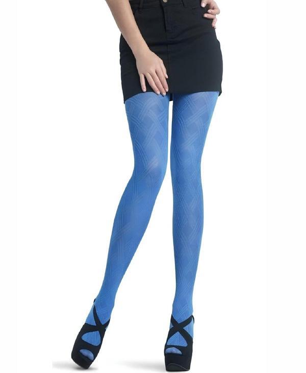 Penti Nicole 220 Den Kobalt Mavi Tensel Pamuklu Triko Desenli Çorap - Image 1