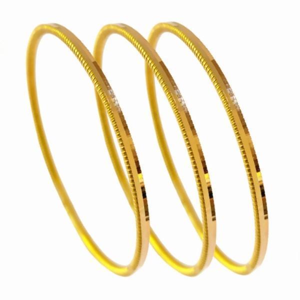 Garantili Gold Gerçek Altın Görünümlü ince Ajda Ray Parlak Sade 3 Adet Bilezik - Image 1