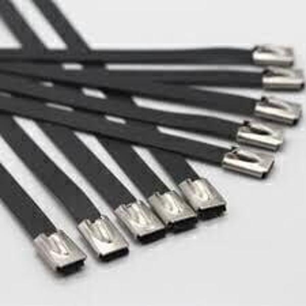 Paslanmaz Çelik Kablo Bağı Cırt Kelepçe 7,9X370 Siyah 304 kalite Polyester Kaplı Tork 100 'Lü Paket - Image 1