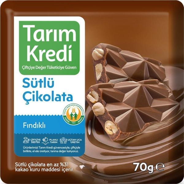 Tarım Kredi Birlik Kare Çikolata Sütlü Fındıklı 70 G - Image 1