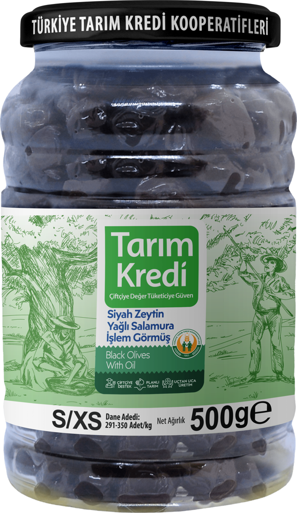 Tarım Kredi Birlik Yağlı Salamura Siyah Zeytin (S-Xs) 500 G - Image 1