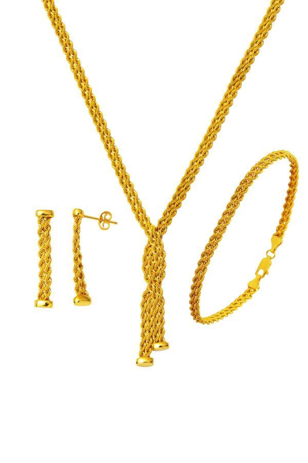 İki Sıra Örgülü Altın Takı Seti - Image 1