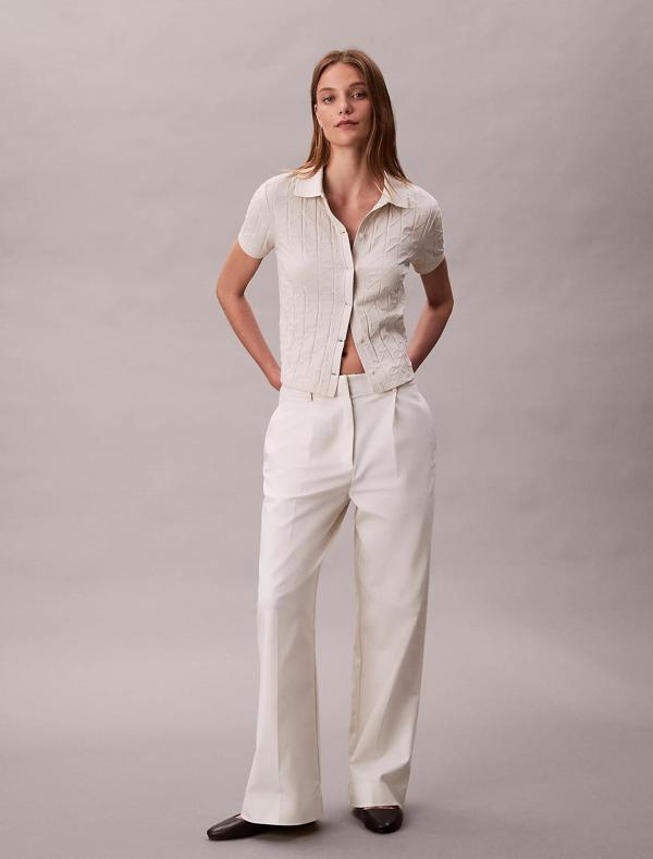 Calvin Klein Kısa Kollu Tamamı Baskılı Jakarlı Polo Kadın Beyaz T-shirt LV044D209G-67U - Image 1