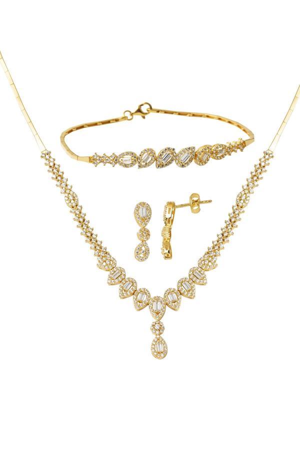 Damla Baget Taşlı Altın Takı Seti - Image 1