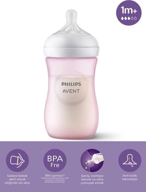 Philips Avent Natural Response PP Biberon Pembe 260 ml - Image 1