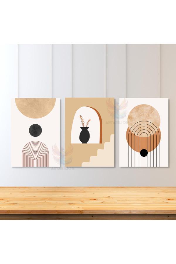 3'lü Set Kanvas Tablo Minimalist Tasarım Boho Modern Oturma Odası Tablosu Bohemian Kanvas Tablo - Image 1
