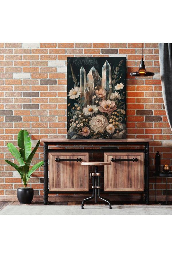 Kanvas Dijital HD Baskı Kanvas Tablo Çiçekler İçinde Kristaller Duvar Tablosu - Image 1