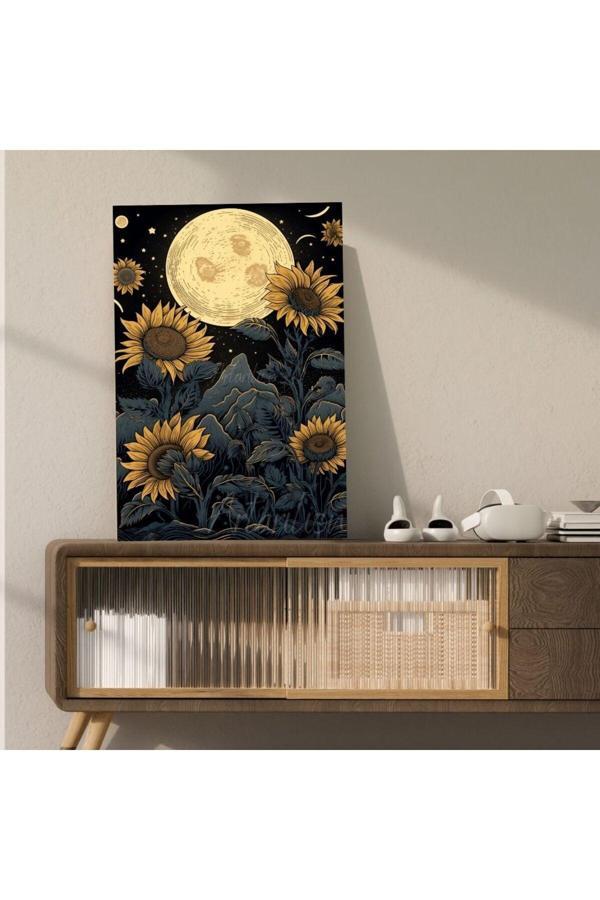 Kanvas Dijital HD Baskı Kanvas Tablo Dolunay Ayçiçeği Günebakan Duvar Tablosu - Image 1