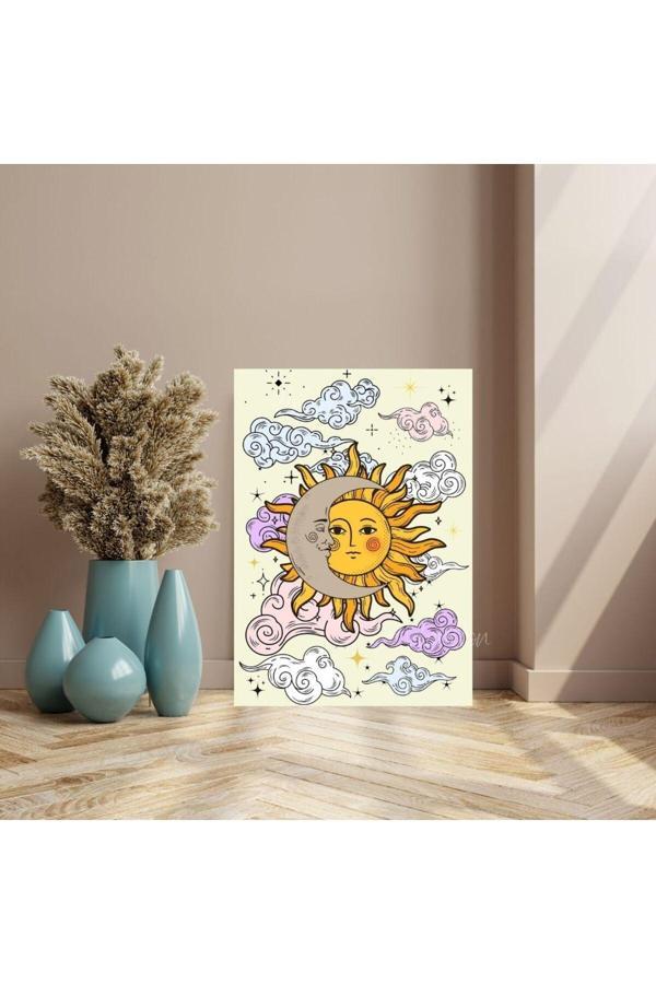 Kanvas Dijital HD Baskı Kanvas Tablo Ay ve Güneş Duvar Tablosu - Image 1