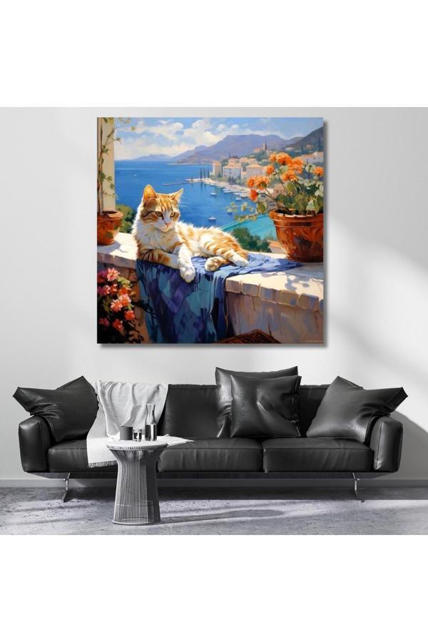 Liman Manzarası ve Kedi Kanvas Tablo Dijital Baskı Tablo Modeli - Image 1