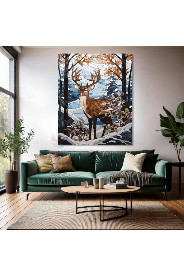 Kanvas Dikey Duvar Tablosu Kanvas Geyik Kış Teması Ev Ofis Salon Modern Duvar Tablosu - Image 1