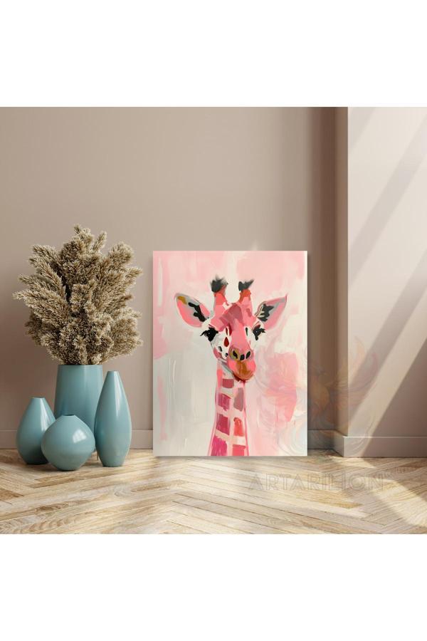 Kanvas Tablo Pembe Sevimli Zürafa Modern Tablo Ev Dekoru Kanvas Tablo - Image 1