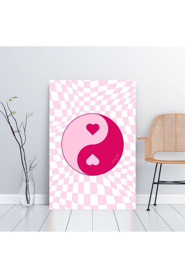Kanvas Dijital HD Baskı Kanvas Tablo Pembe Kalpli Yin Yang Duvar Tablosu - Image 1