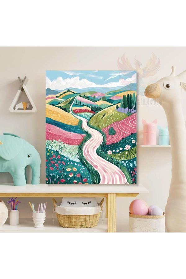 Kanvas Renkli Doğa ve Yol Desenli Baskı Tablo Oyun Odası Tablosu - Image 1