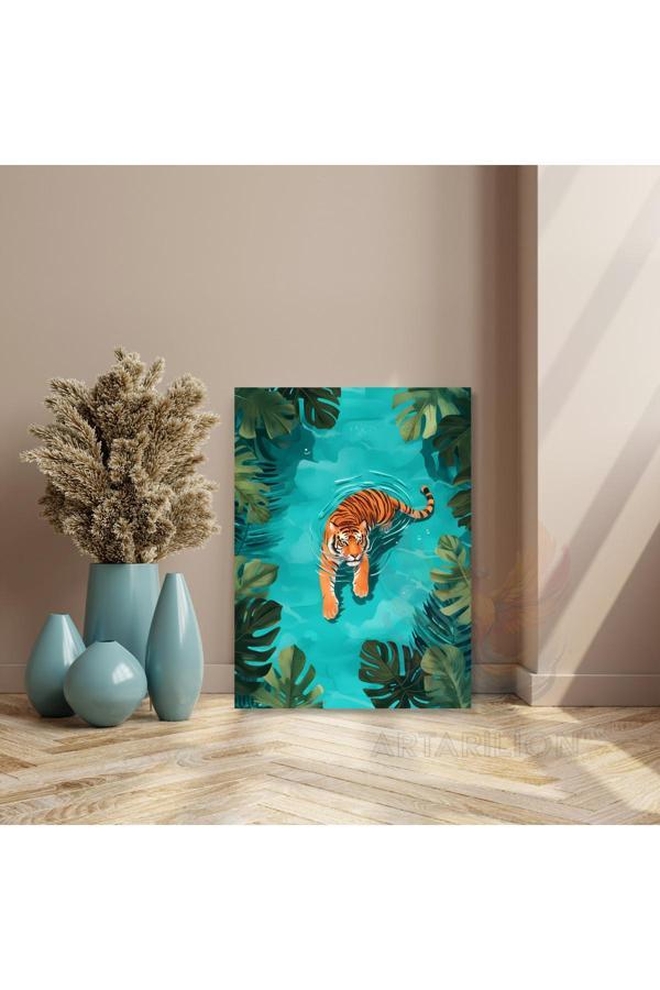 Yüzen Kaplan Kanvas Tablo Modern Ev Dekoru Duvar Tablosu - Image 1