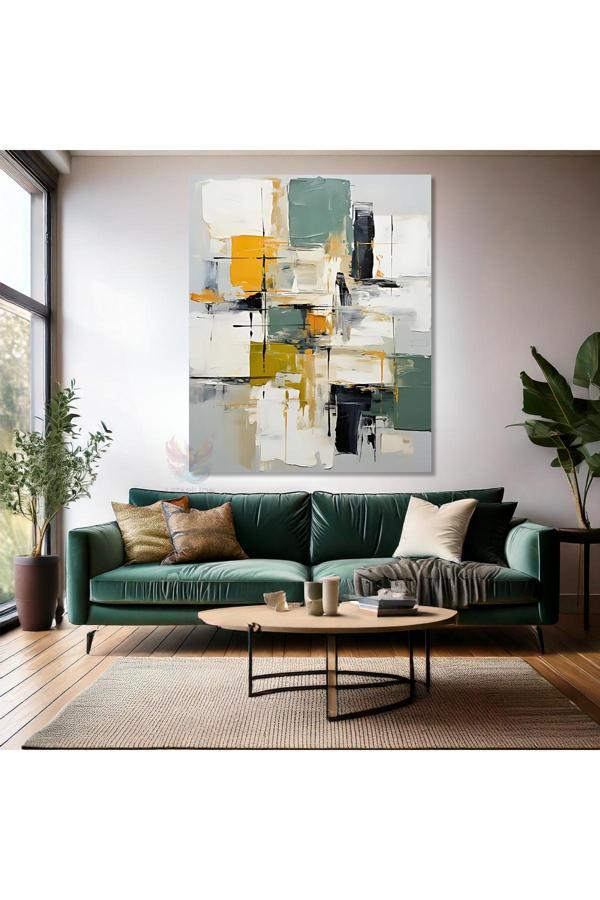 Yağlı Boya Görünümlü Soyut Kanvas Tablo Sade Şık Modern Oturma Odası Tablosu Kanvas Duvar Tablosu - Image 1