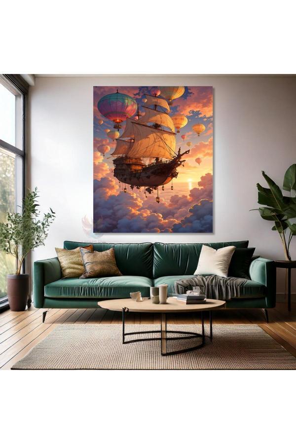 Kanvas Dikey Duvar Tablosu Kanvas Uçan Gemi Balonlar Ev Ofis Salon Modern Duvar Tablosu - Image 1