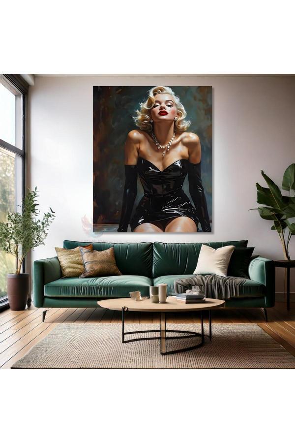 Siyah Elbiseli Marilyn Monroe Kanvas Tablo Dijital Baskı Ofis Ev Tablosu - Image 1