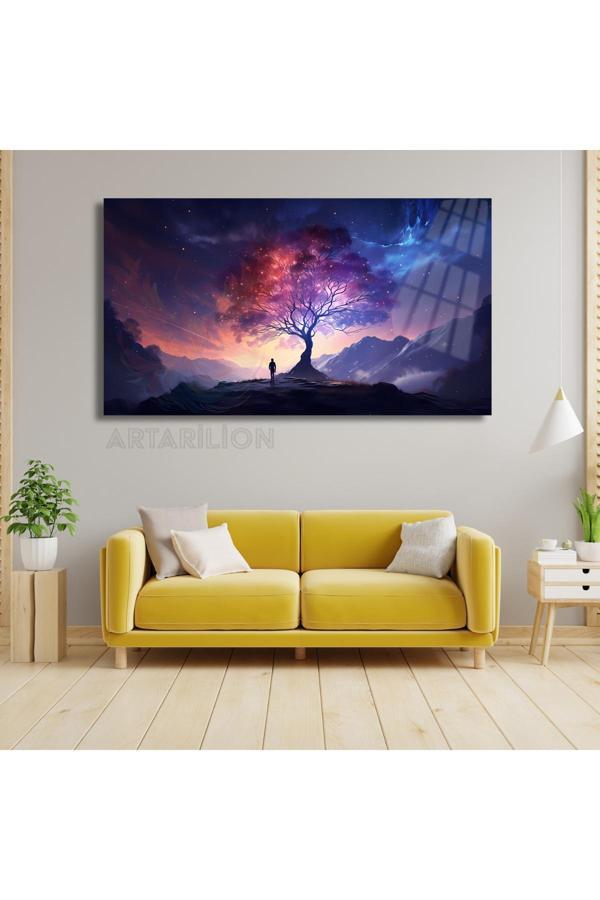 Kırılmaz Cam Tablo Tasarım Manzara Ağaç Görseli Dijital Baskı Kırılmaz Cam Tablo Salon Dekoru - Image 1