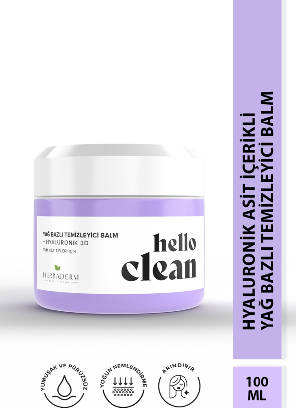 Herbaderm Hello Clean Yoğun Nemlendirici Yağ Bazlı Temizleyici Balm+Hyaluronik 3D 100ml - Image 1
