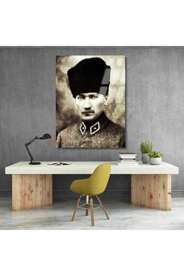 Atatürk Görseli Cam Tablo Dikey Duvar Tablosu Ev Ofis Dekoru Ev Ofis Hediyesi - Image 1