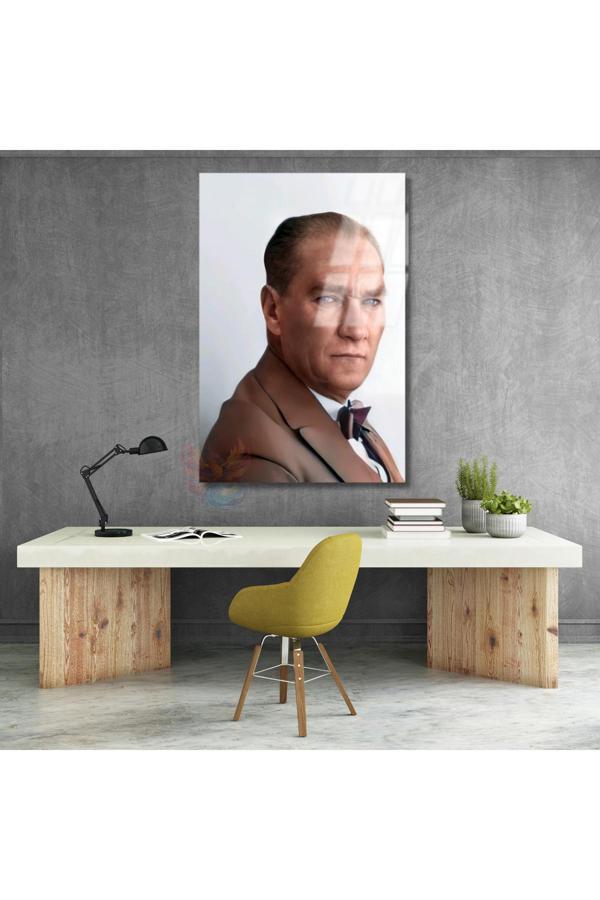 Mavi Gözlü Atatürk Cam Tablo Ev Ofis Duvar Dekoru Dikey Tablo - Image 1