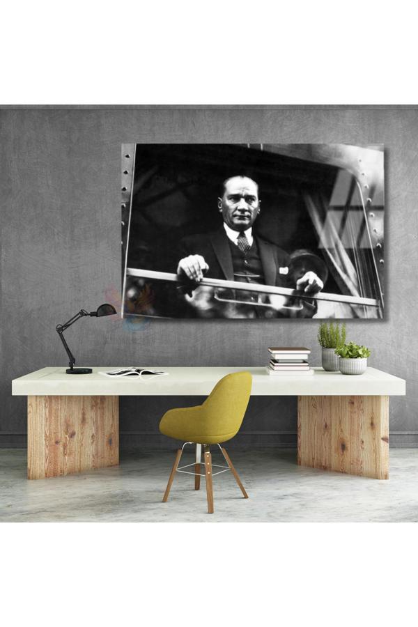 Cam Atatürk Tablo Modeli Siyah Beyaz Atatürk Tablosu Cam Dekor - Image 1