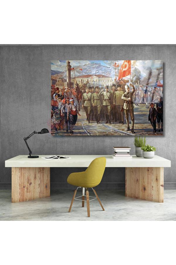 Halk ve Atatürk Cam Tablo Yatay Duvar Tablosu Zafer Temalı Tablo Ev Okul Ofis Tablosu - Image 1