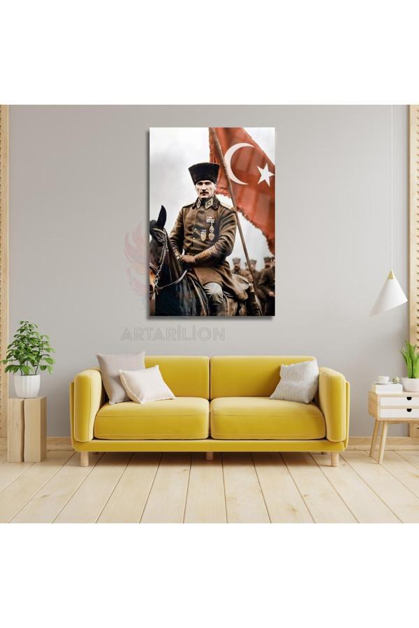 Atatürk ve Türk Bayrağı Kırılmaz Cam Tablo Dijital HD Baskı Tablo Duvar Dekor - Image 1