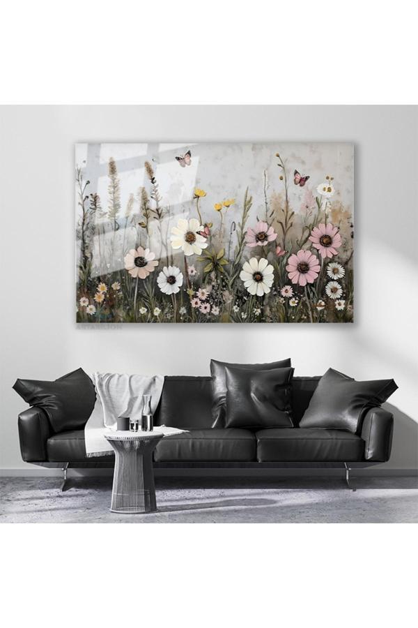 Cam Yatay Duvar Tablosu Cam Cicek Bahcesi11 Ev Ofis Salon Modern Duvar Tablosu - Image 1