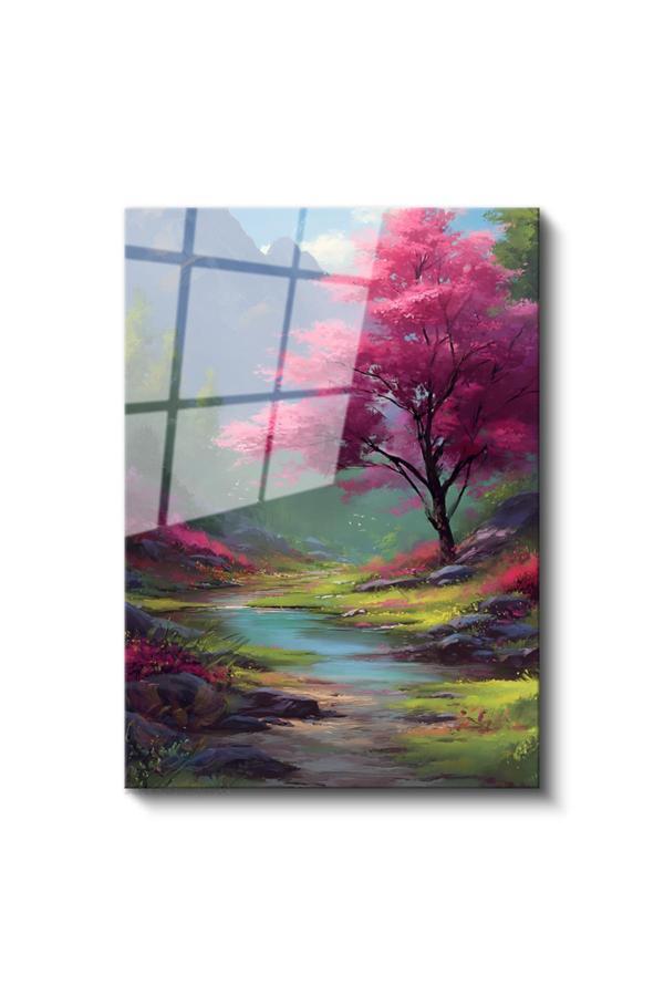 Cam Dikey Duvar Tablosu Cam Bahar Manzara Ev Ofis Salon Modern Duvar Tablosu - Image 1