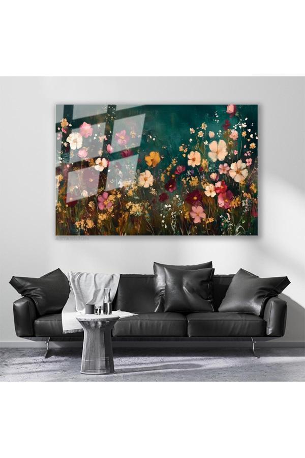 Cam Yatay Duvar Tablosu Cam Cicek Bahcesi44 Ev Ofis Salon Modern Duvar Tablosu - Image 1