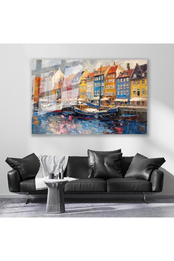 Cam Yatay Duvar Tablosu Cam Avrupa Sehir Manzarasi Ev Ofis Salon Modern Duvar Tablosu - Image 1