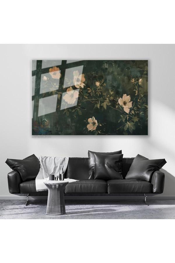 Cam Yatay Duvar Tablosu Cam Cicek Bahcesi55 Ev Ofis Salon Modern Duvar Tablosu - Image 1