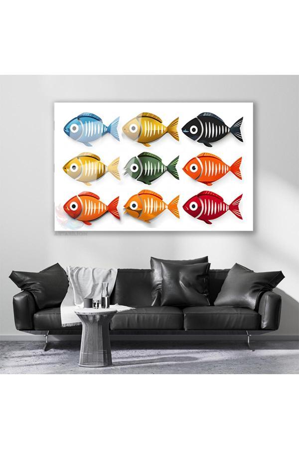 Cam Yatay Duvar Tablosu Cam Cok Renkli Baliklar Ev Ofis Salon Modern Duvar Tablosu - Image 1