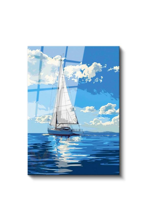 Cam Dikey Duvar Tablosu Cam Deniz ve Yelkenli Ev Ofis Salon Modern Duvar Tablosu - Image 1