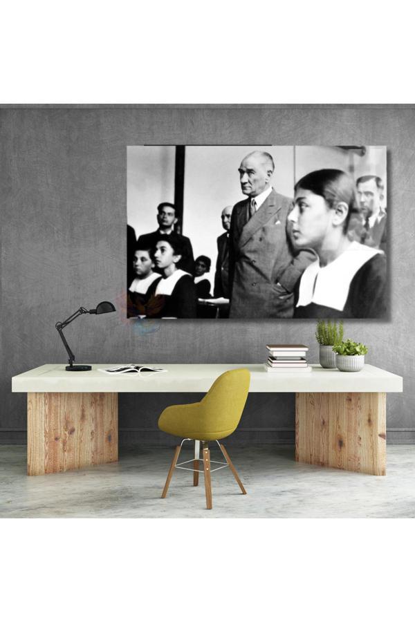 Baş Öğretmen Atatürk Cam Tablo Yatay Duvar Tablosu Okul Sınıf Tablo Modeli - Image 1