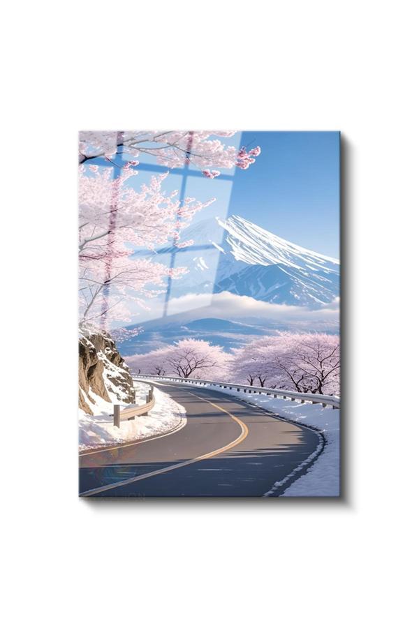 Cam Dikey Duvar Tablosu Cam Fujiye Giden Yol Ev Ofis Salon Modern Duvar Tablosu - Image 1