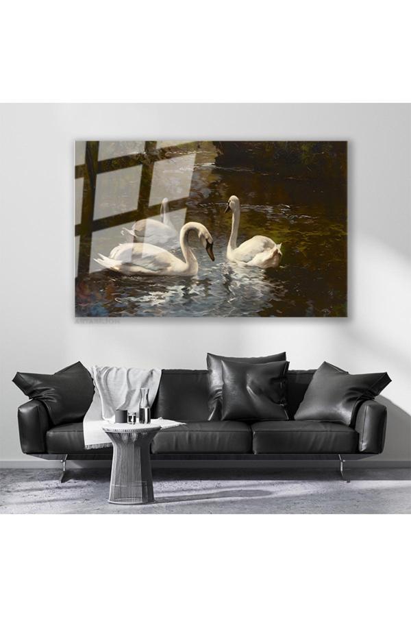 Cam Yatay Duvar Tablosu Cam Beyaz Kugular Ev Ofis Salon Modern Duvar Tablosu - Image 1