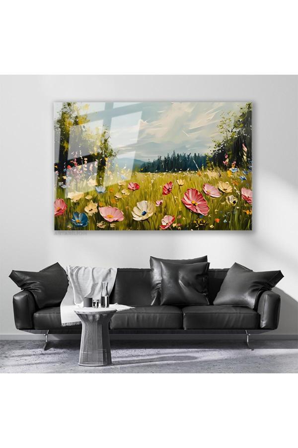 Cam Yatay Duvar Tablosu Cam Cicek Bahcesi66 Ev Ofis Salon Modern Duvar Tablosu - Image 1