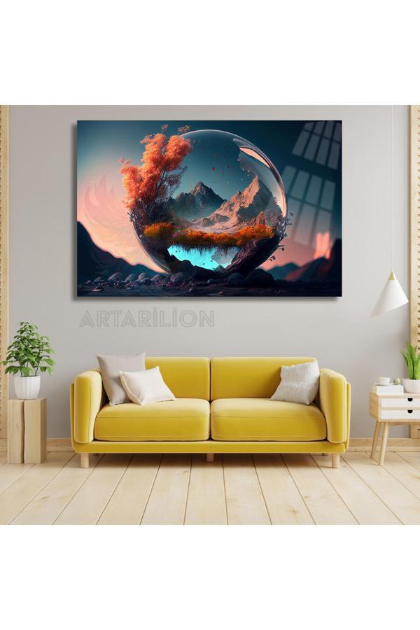 Su Damlasının İçindeki Manzara Kırılmaz Cam Tablo Salon Tablosu Ofis Dekoru - Image 1