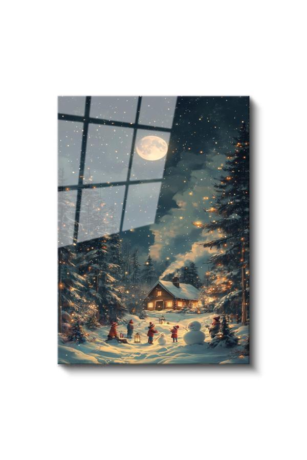 Cam Dikey Duvar Tablosu Cam Dolunay Yeni Yıl Ev Ofis Salon Modern Duvar Tablosu - Image 1