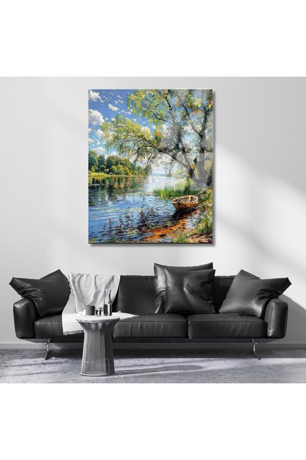 Göl ve Tekne Kırılmaz Cam Tablo Manzara Kırılmaz Cam Baskı Tablo Salon Tablosu - Image 1
