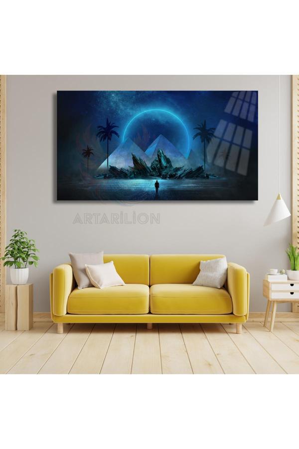 Piramit Manzaralı Kırılmaz Cam Baskı Tablo Salon Tablosu Dijital Baskı Tablo - Image 1