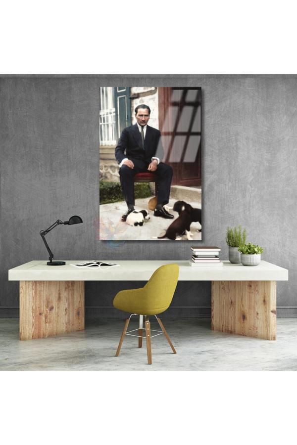 Takım Elbiseli Atatürk Cam Duvar Tablosu Dikey Tablo Ev Ofis Dekoru - Image 1