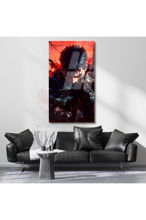 Cam Anime Tablosu Guts Berserk Temalı Dijital Baskı Cam Tablo Oyuncu Odası Tablosu - Image 1