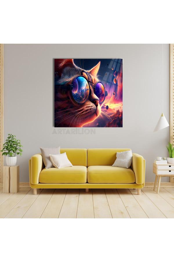 Güneş Gözlüklü Kedi Kırılmaz Cam Dijital Baskı Tablo Kedi Tablosu Evcil Hayvan Tablosu - Image 1