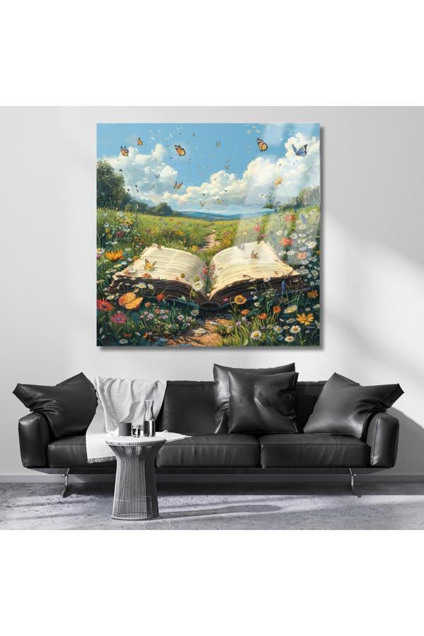 Kitaplar ve Kelebekler Kırılmaz Cam Dijital Baskı Duvar Tablosu Yeni Ev Hediyesi - Image 1