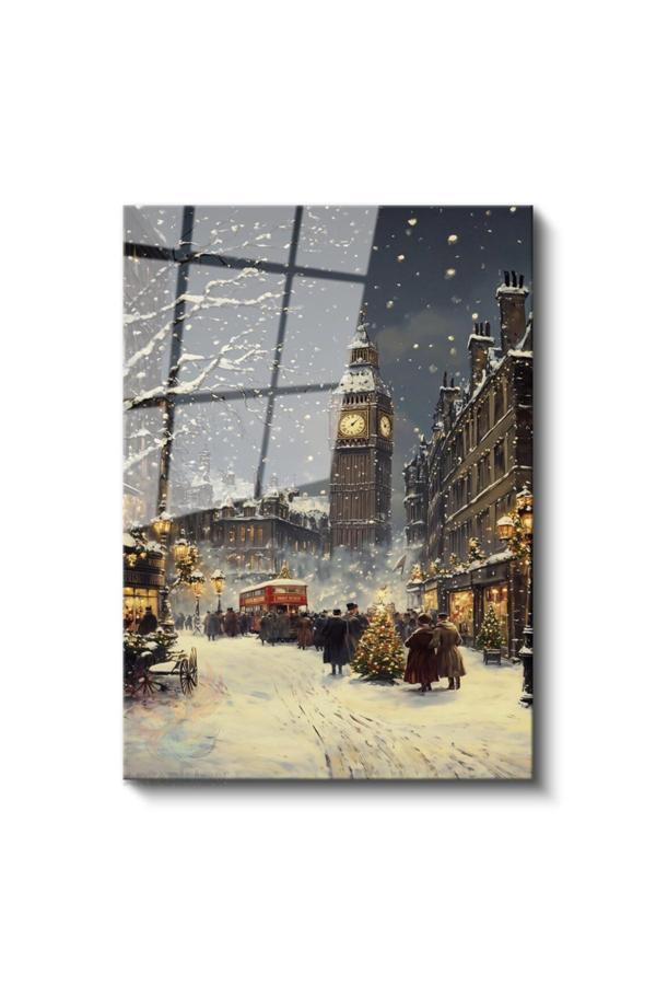 Cam Dikey Duvar Tablosu Cam Karlı Yeni Yıl Ev Ofis Salon Modern Duvar Tablosu - Image 1