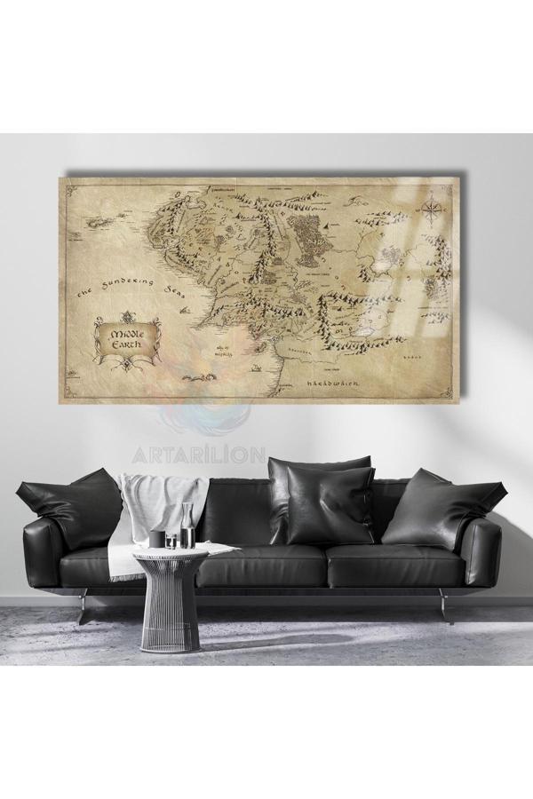 Cam Tablo Yüzüklerin Efendisi Haritası Dijital Baskı Cam Tablo Oyuncu Odası Dizi Film Tablosu - Image 1